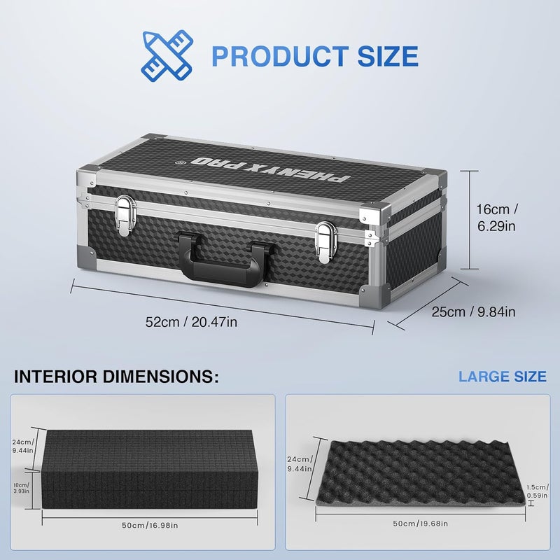 Phenyx Pro Aluminum Alloy Frame Carrying Case with Two-layer Pre-Diced Pick and Pluck Foam, Ideal Quad-Channel Wireless Mic Systems Transportation (Size Large 20.3 x 10 x 5.9 In) - Image 5